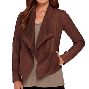 G.I.L.I Open Front Tonal Printed Leather Jacket with Pockets A268395 18W New